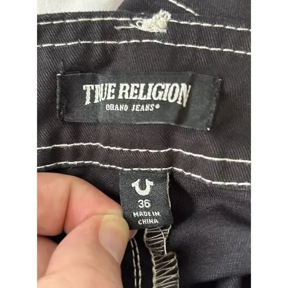 NWT True Religion Outline Graphic Letter Cargo Pants Jet Black Size 36 Rare Y2K